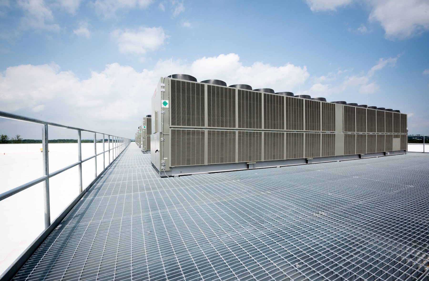 Rooftop chiller plant on a completed data center